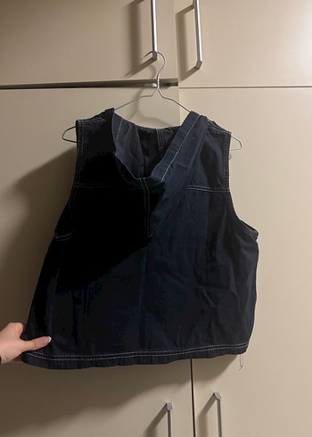 Lacivert Kadın Denim Kolsuz Üst - Görsel 3