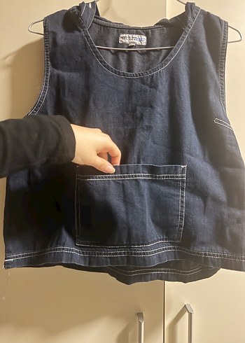 Lacivert Kadın Denim Kolsuz Üst - Görsel 2