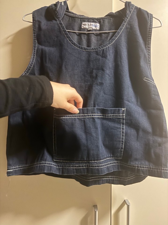 Lacivert Kadın Denim Kolsuz Üst - Görsel 2