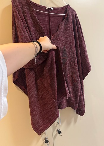 Bordo V Yaka Salaş Bohem Kadın Panço - Görsel 3