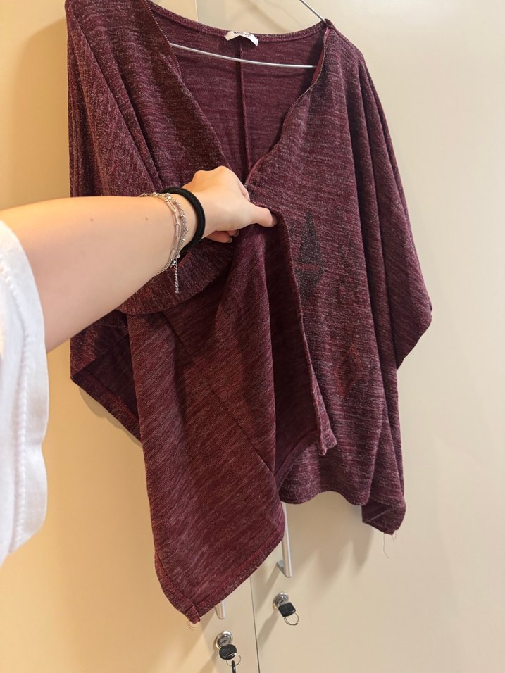 Bordo V Yaka Salaş Bohem Kadın Panço - Görsel 3