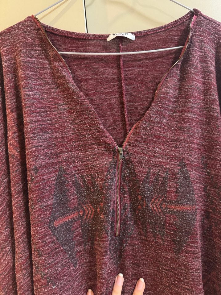 Bordo V Yaka Salaş Bohem Kadın Panço - Görsel 2