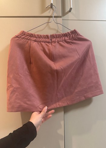 Pembe Süet Kemerli Mini Etek - Görsel 3