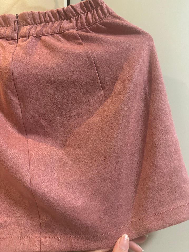 Pembe Süet Kemerli Mini Etek - Görsel 5