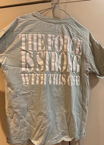 Su yeşili renginde baskılı tişört - Görsel 3