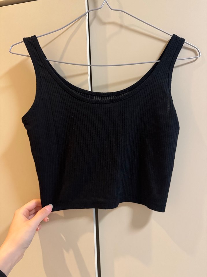 Siyah Kolsuz Keten Crop Top - Görsel 3