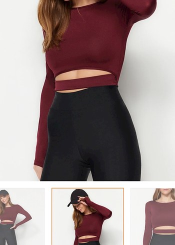 Bordo Uzun Kollu Crop Top spor büstiyer - Görsel 3