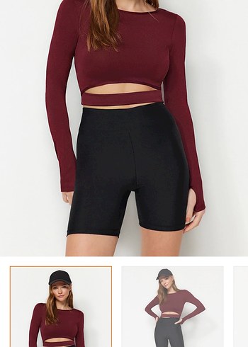 Bordo Uzun Kollu Crop Top spor büstiyer - Görsel 2
