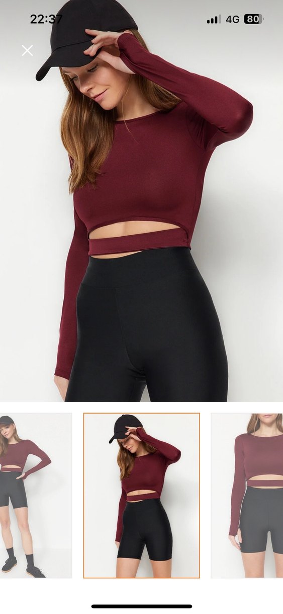 Bordo Uzun Kollu Crop Top spor büstiyer - Görsel 3