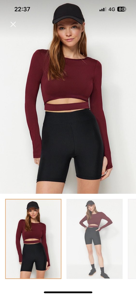 Bordo Uzun Kollu Crop Top spor büstiyer - Görsel 2