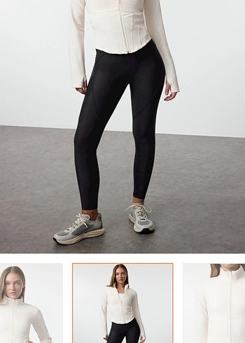 Ekru Spor Ceket Parmak Geçirmeli - Görsel 3