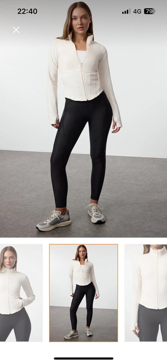 Ekru Spor Ceket Parmak Geçirmeli - Görsel 3