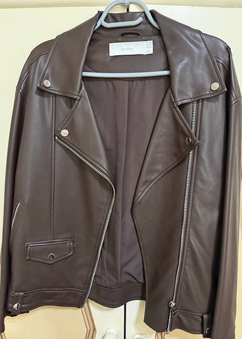 Bershka Kahverengi Deri Biker Ceket - Görsel 10