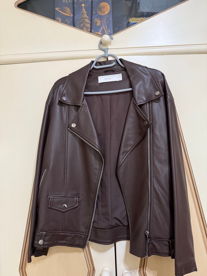 Bershka Kahverengi Deri Biker Ceket - Görsel 2