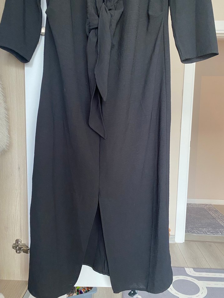 Zara Siyah Uzun Kollu Elbise Midi boy - Görsel 2