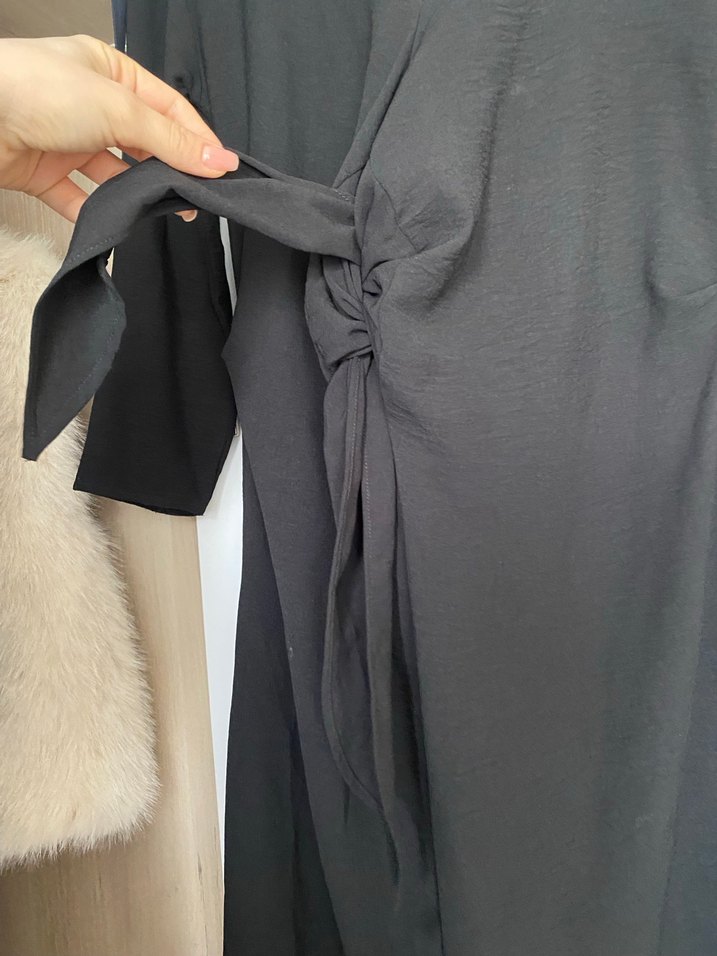 Zara Siyah Uzun Kollu Elbise Midi boy - Görsel 4