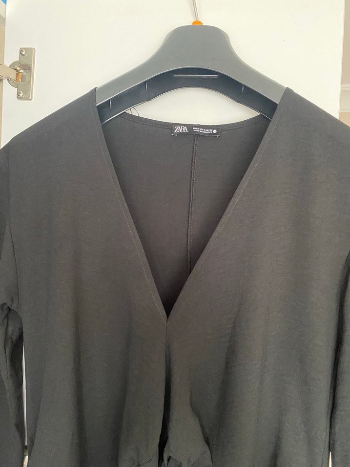 Zara Siyah Uzun Kollu Elbise Midi boy - Görsel 3