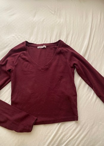 Bershka Bordo V Yaka Kadın Body - Görsel 2