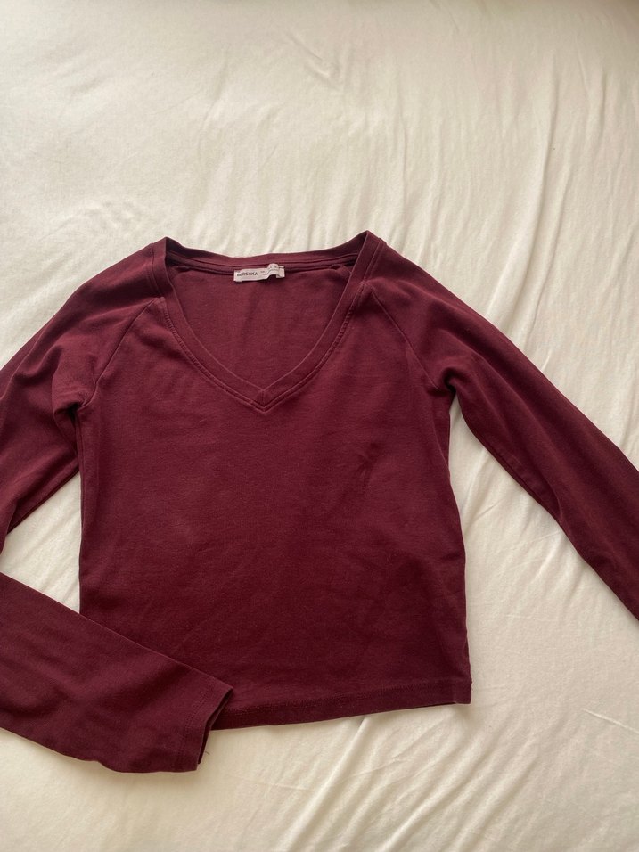 Bershka Bordo V Yaka Kadın Body - Görsel 2