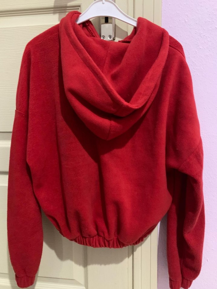Kırmızı Fermuarlı Kadın Sweatshirt - Görsel 2