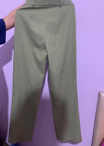 Kadın Haki Düğmeli Midi Kumaş Pantolon - Görsel 3