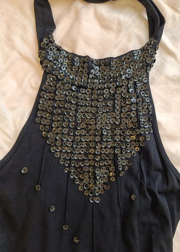 payet işlemeli esnek boyundan bağlamalı gece bluzu - Görsel 2