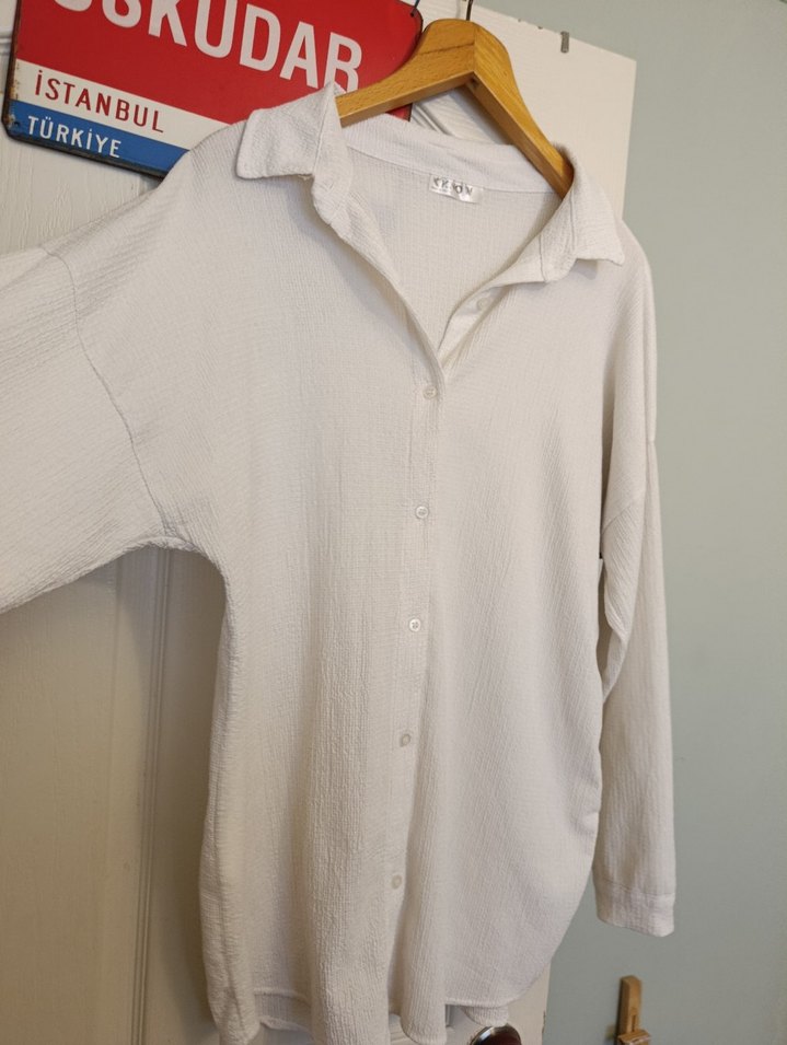 Kadın Beyaz Uzun Tunik Gömlek - Görsel 2