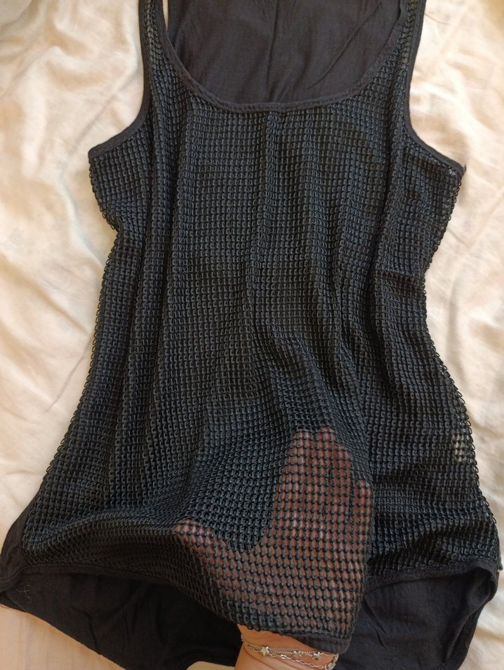 Siyah Önü file arkası penye bluz - Görsel 2