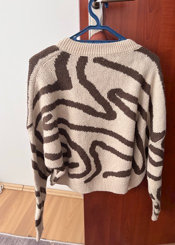 Bohem Zebra Desenli V Yaka Kadın Triko - Görsel 4