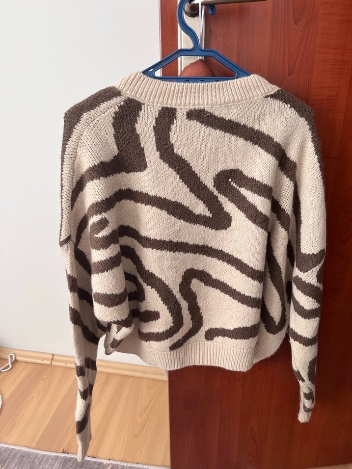 Bohem Zebra Desenli V Yaka Kadın Triko - Görsel 4