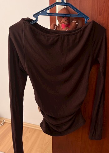 Kahverengi Uzun Kollu Drapeli Kadın Bluz - Görsel 3