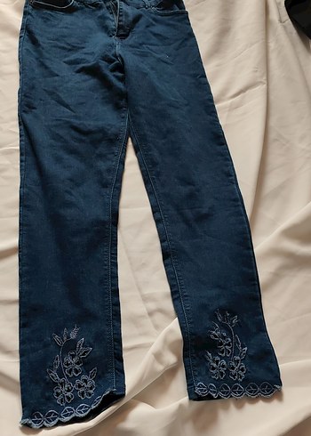 Lacivert Nakışlı Bohem Kadın Kot Pantolon - Görsel 4