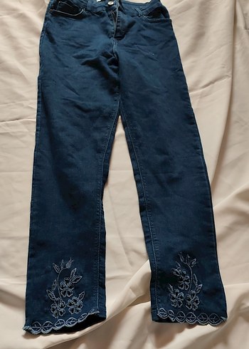 Lacivert Nakışlı Bohem Kadın Kot Pantolon - Görsel 2