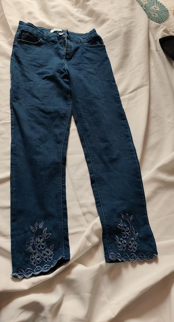 Lacivert Nakışlı Bohem Kadın Kot Pantolon - Görsel 4