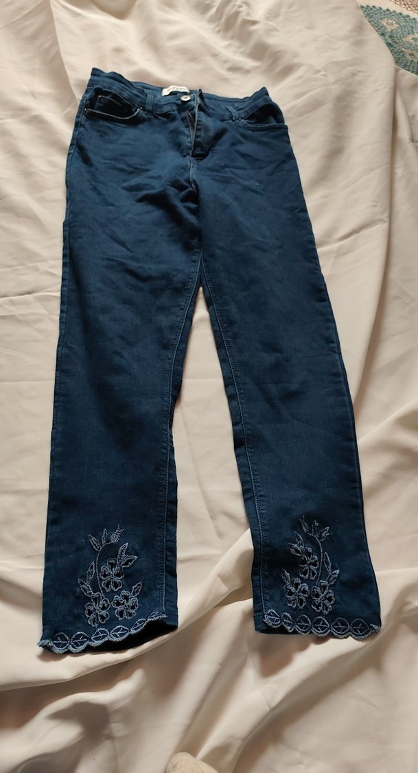 Lacivert Nakışlı Bohem Kadın Kot Pantolon - Görsel 2