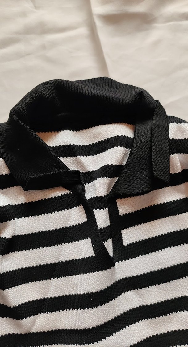 Siyah Beyaz Çizgili Kadın Triko Sweatshirt - Görsel 3