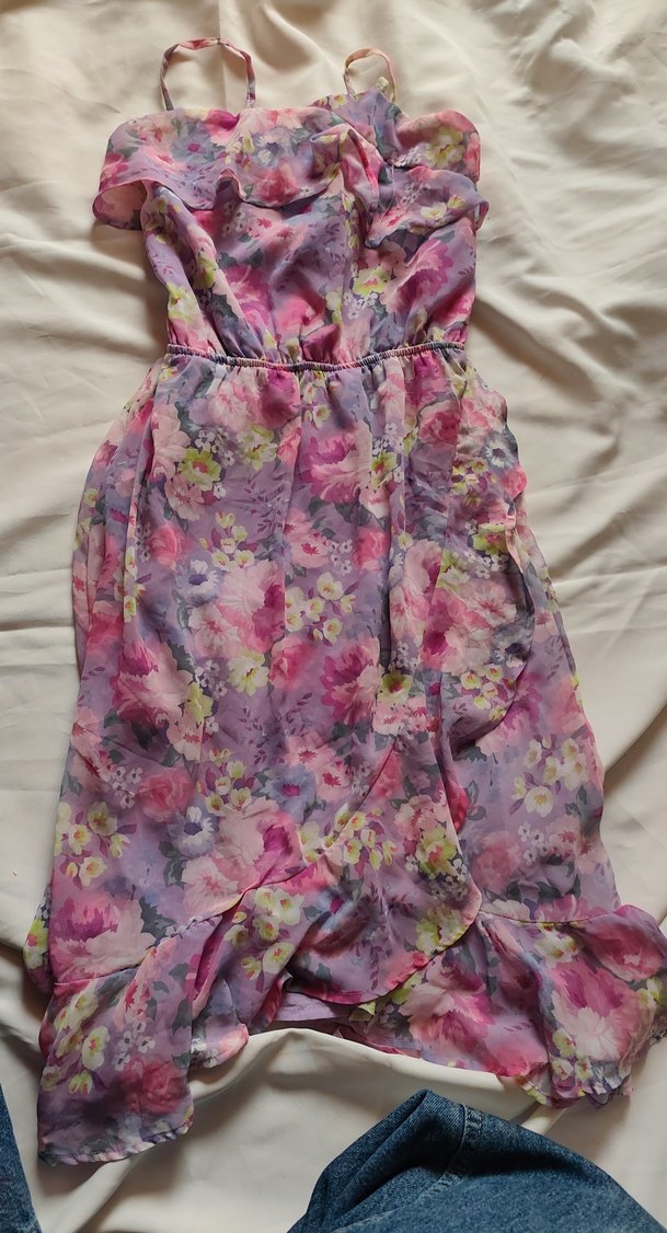 Pembe çiçekli Pinterest elbise - Görsel 5