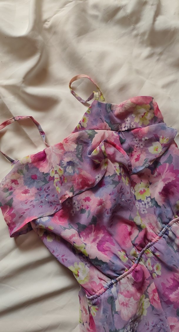 Pembe çiçekli Pinterest elbise - Görsel 4