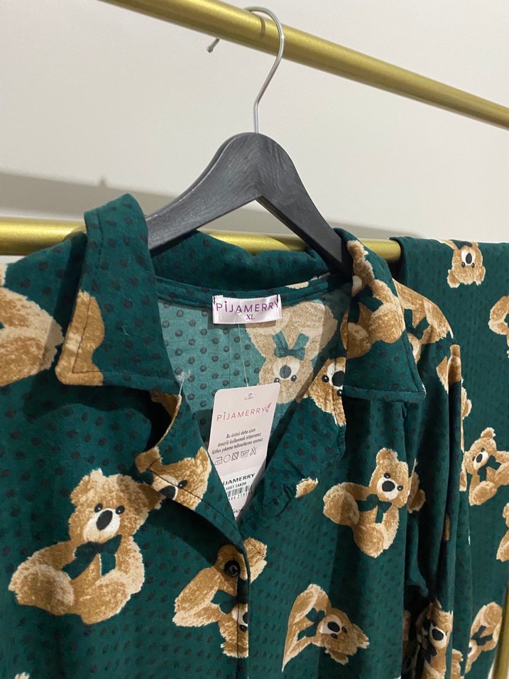 Ayı Desenli Yeşil Kadın Pijama Takımı - Görsel 3