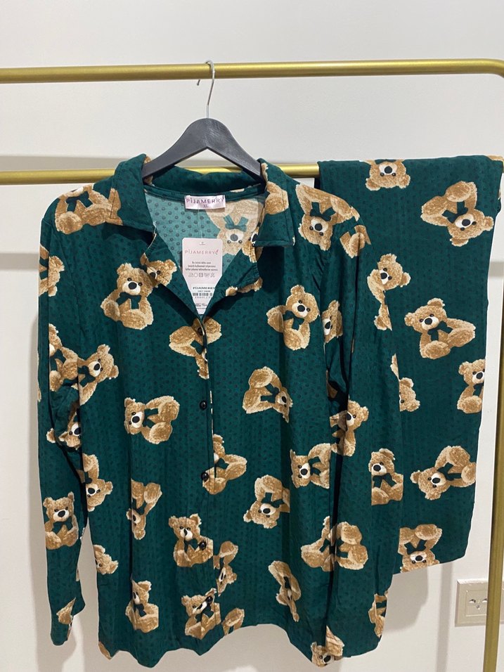 Ayı Desenli Yeşil Kadın Pijama Takımı - Görsel 2