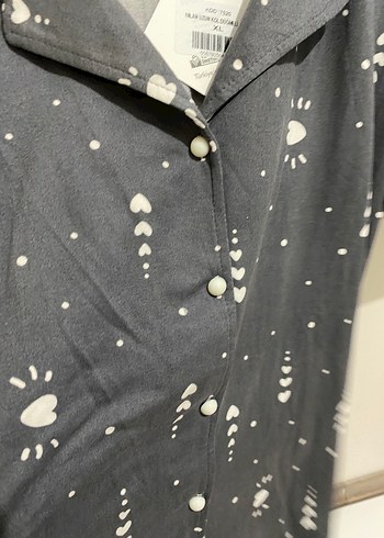 Kadın Gri Uzun Kollu Baskılı Pijama Takımı - Görsel 5