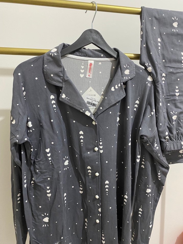 Kadın Gri Uzun Kollu Baskılı Pijama Takımı - Görsel 2