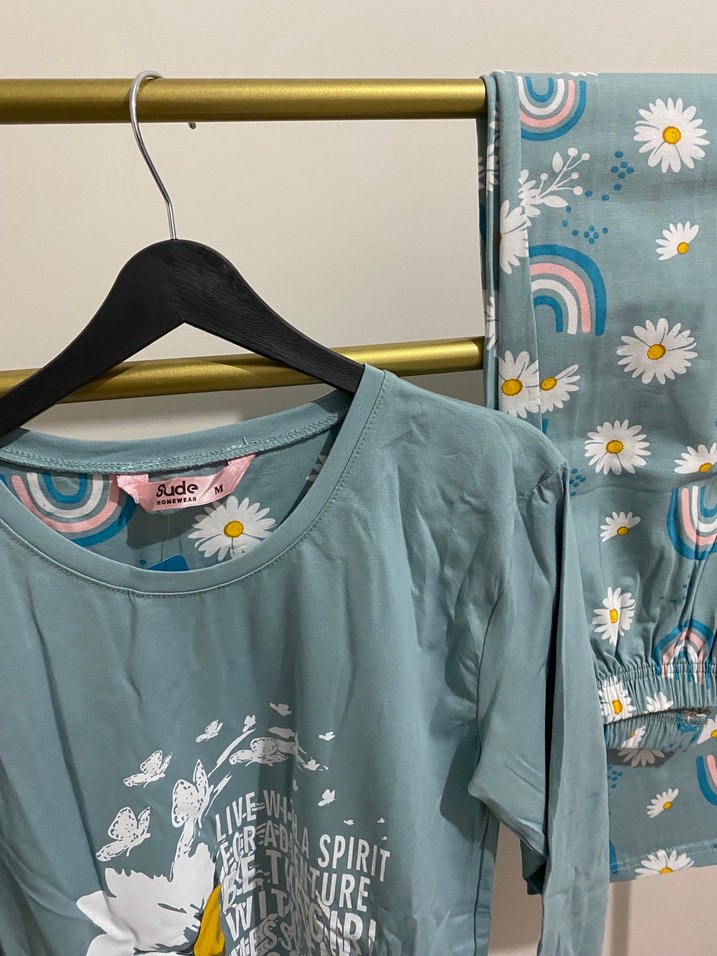 Mavi Baskılı Uzun Kollu Kadın Tişört - Görsel 5