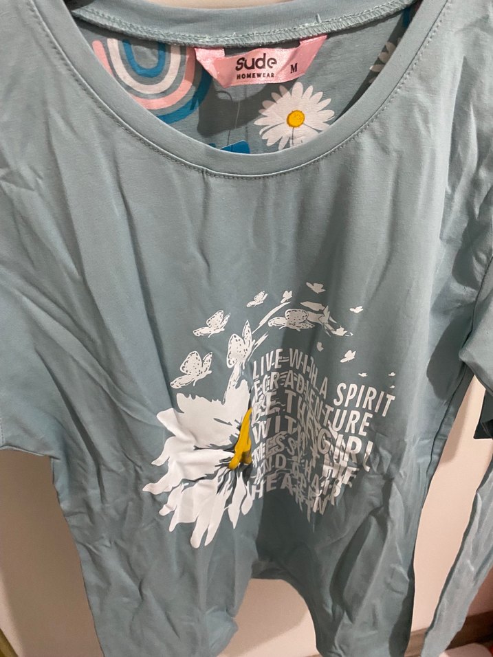 Mavi Baskılı Uzun Kollu Kadın Tişört - Görsel 4