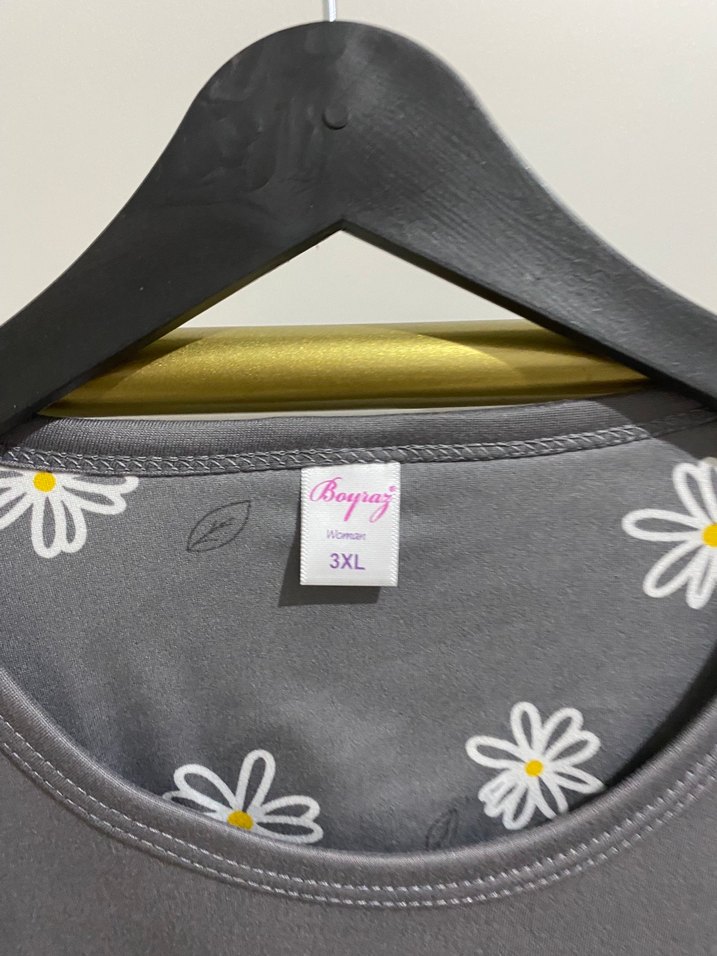 Gri Çiçekli Uzun Kollu Kadın Pijama Takımı - Görsel 2