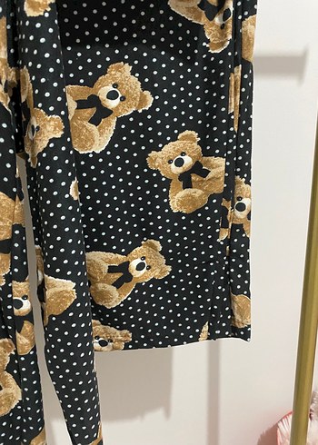 Kahverengi Baskılı Mini Kadın Pijama Takımı - Görsel 5