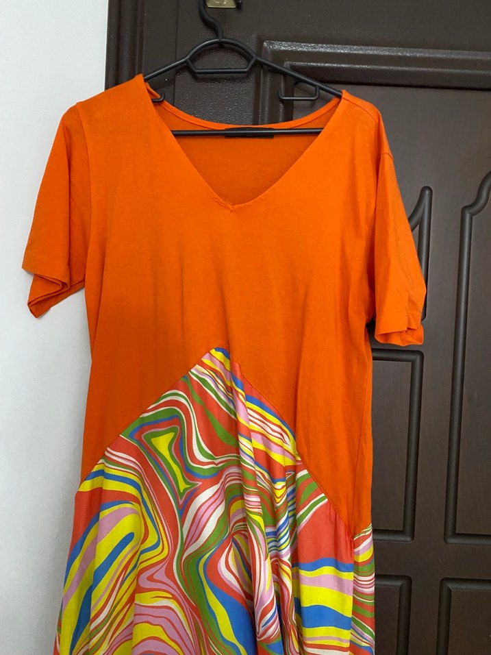 Renkli Batik Desenli Uzun Hamile Elbisesi - Görsel 2