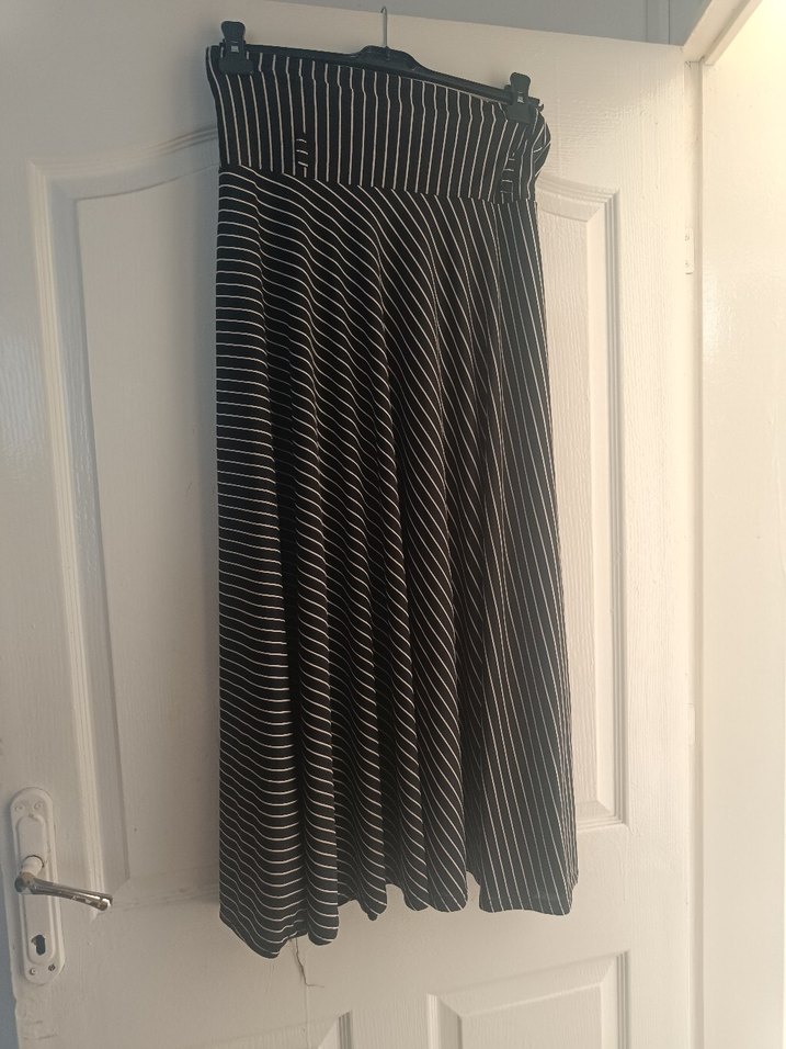 Kadın Bej Çizgili Pilili Uzun Etek - Görsel 3