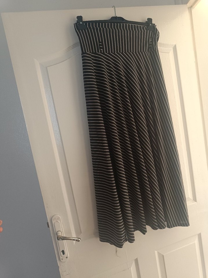 Kadın Bej Çizgili Pilili Uzun Etek - Görsel 2