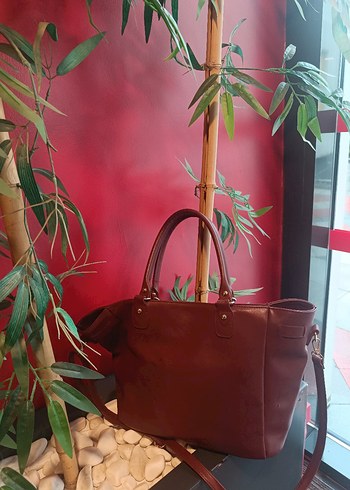 Bordo Deri Kadın Omuz Çantası - Görsel 5